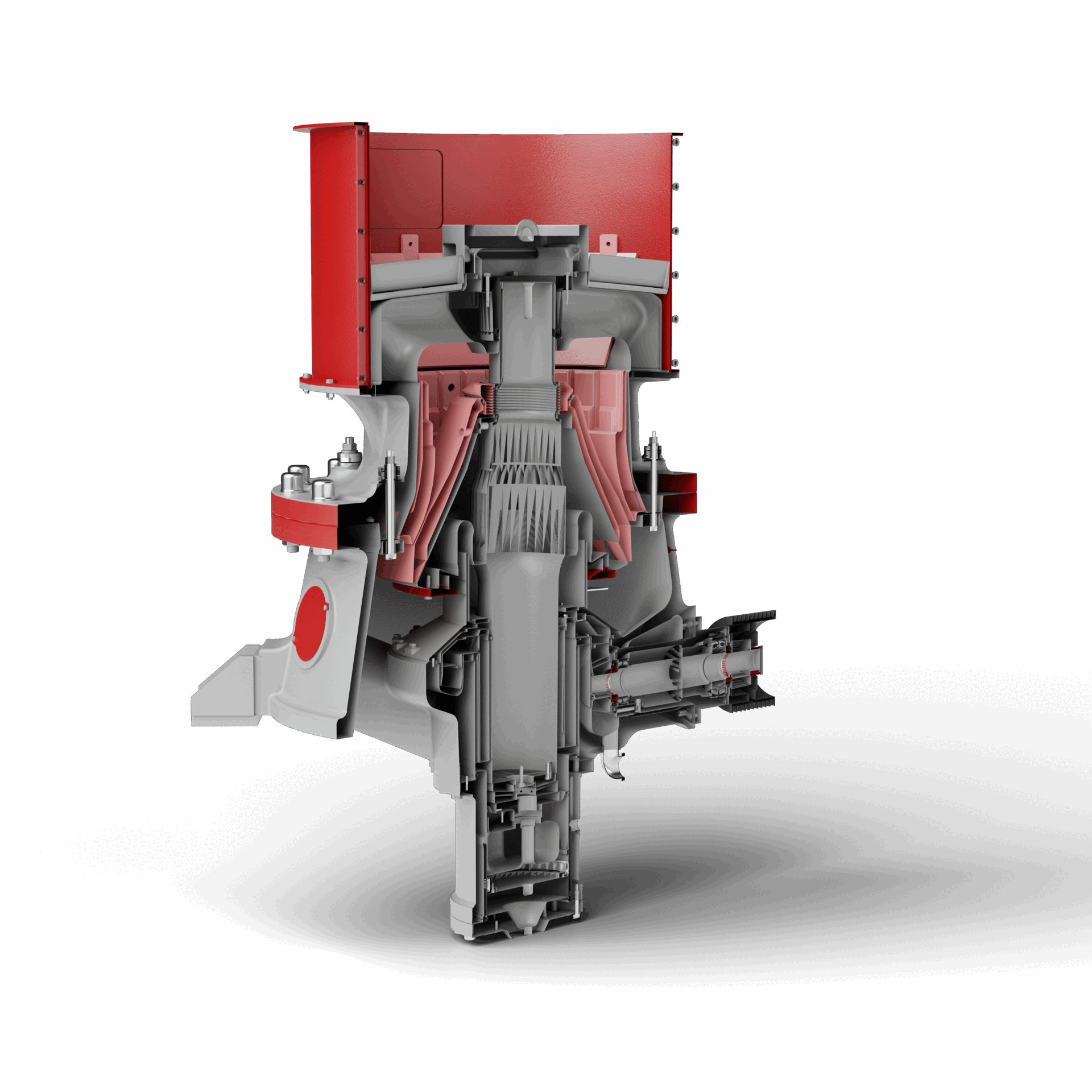 Trituradora de cono GELEN GHC sección transversal - cámara de trituración y sistema hidráulico