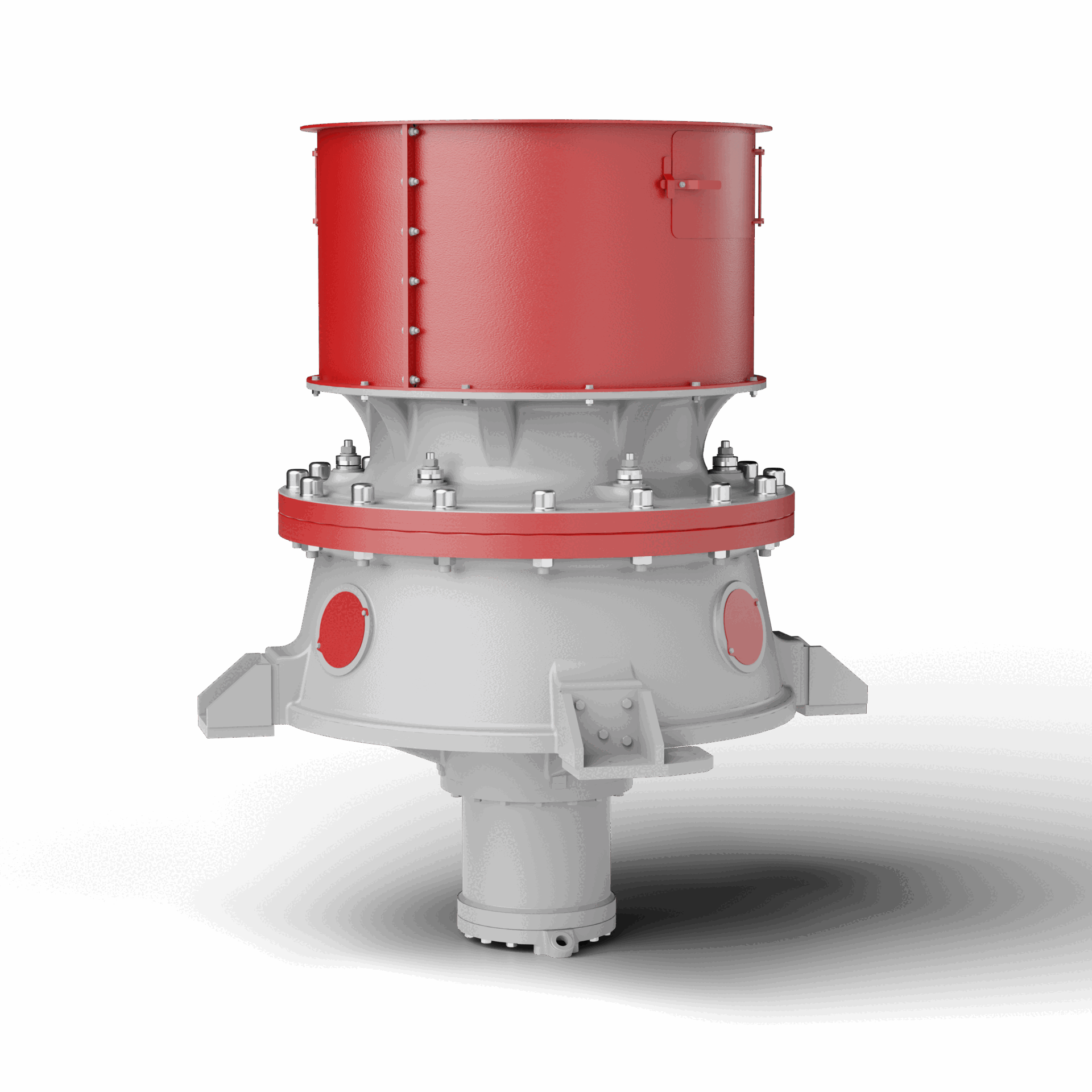 Trituradora de cono GELEN GHC vista frontal - puertos de acceso de inspección y cuenco