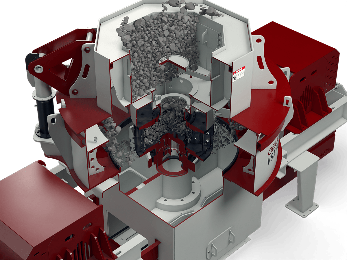 GELEN VSI900 vertical shaft impact crusher — cutaway through the working chamber