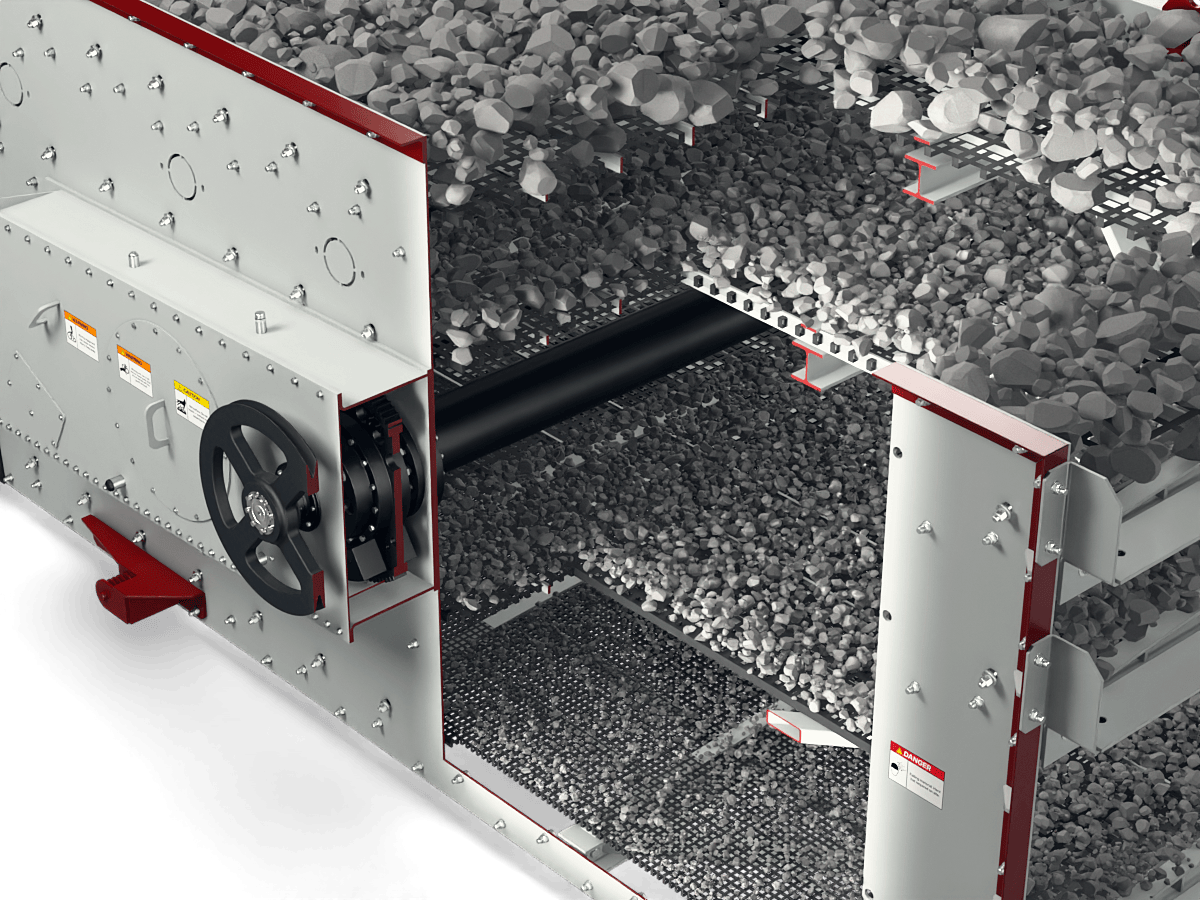 GELEN ETE2260 four-deck horizontal vibrating screen — cutaway through the working chamber